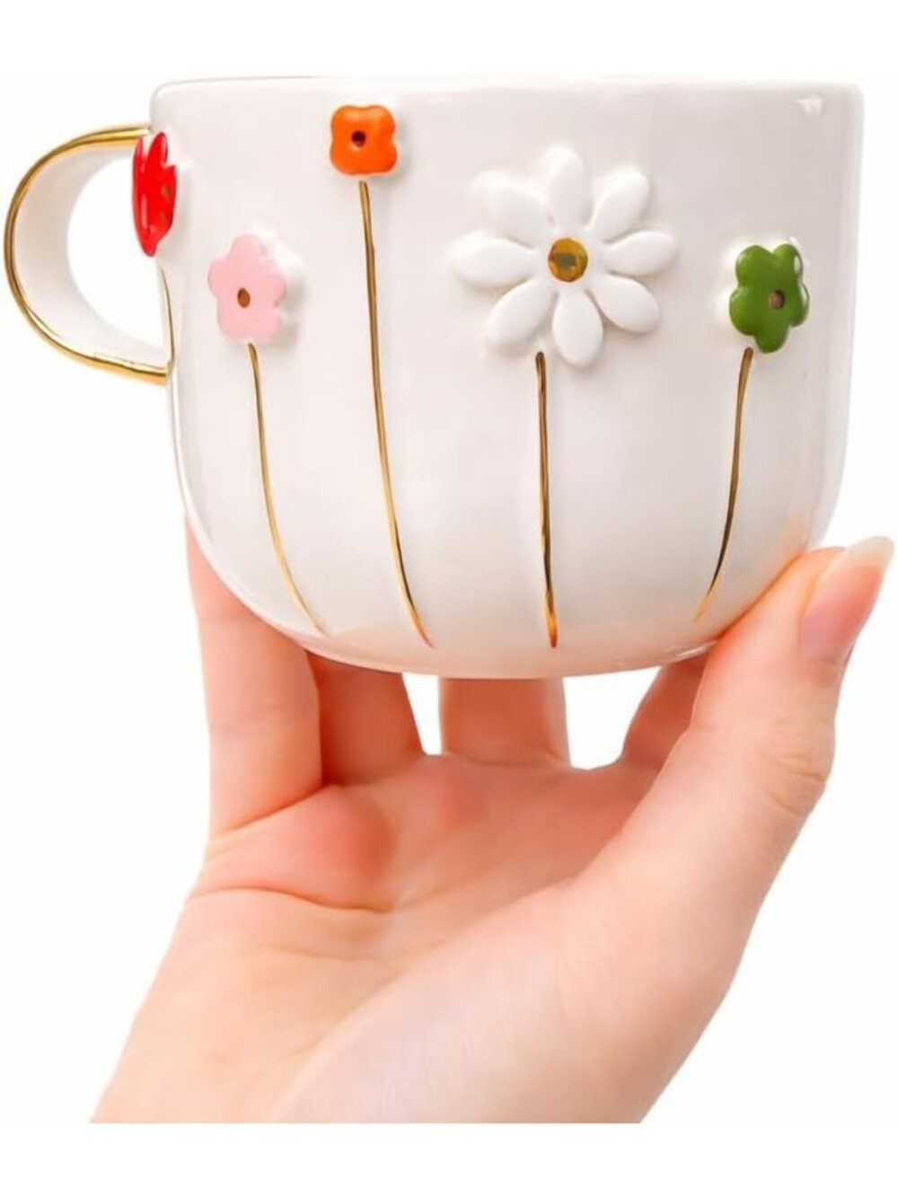Handmade Floral Ceramic Mug 12 oz with Gold Accents - Unique Gift for Tea Lovers